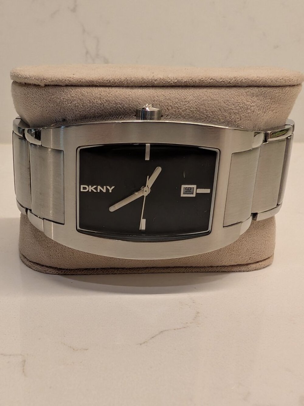 DKNY NY-1260 Men’s Stainless Steel Rectangular Watch Black Dial Date